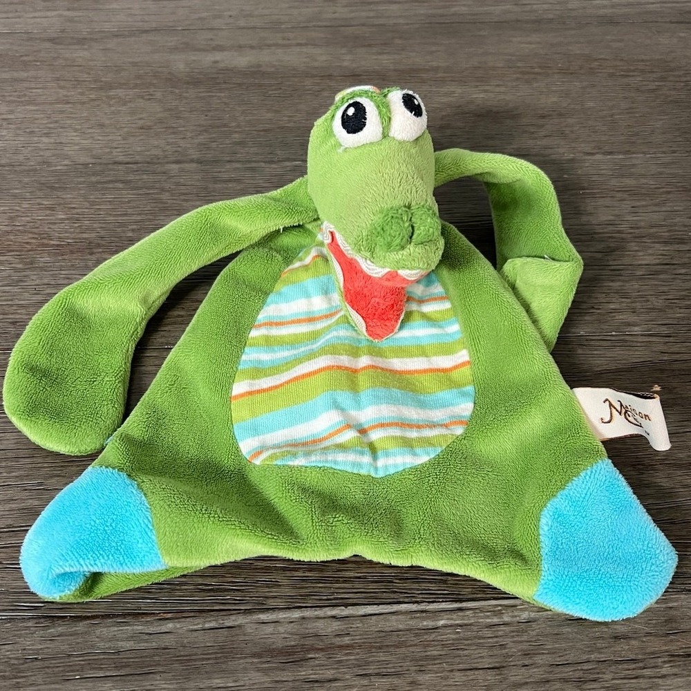 Maison Chic Green Alligator Crocodile Plush Striped Belly Hanging Hugging Toy